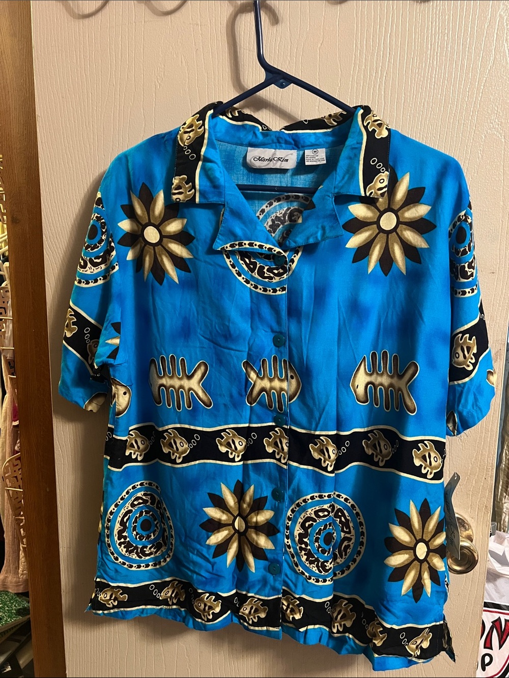 Womens Marla Kim Vintage Tropical Resort button down shirt Medium